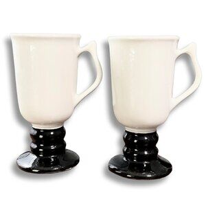 VTG Hall Irish Coffee‎ Mugs 1273 White Black Pedestal 6” Made in USA (Set of 2)